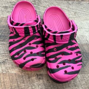 CROCS Pink and Black Sandals with Zebra Pattern